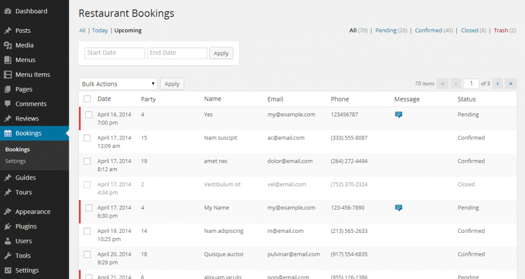 Manage all of your bookings, spot pending bookings at-a-glance, and confirm, reject or close existing bookings.