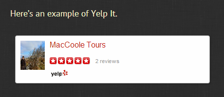 An example of the Yelp It plugin for WordPress